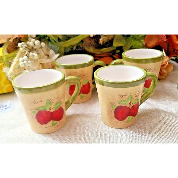 Cups and Saucers Set of 4 Cracker Barrel Susan Winget Apple Orchard - Picture 10 of 10